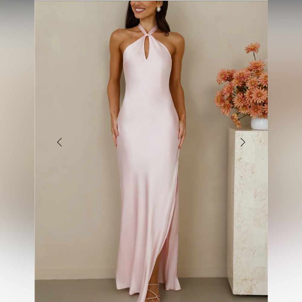 Hello Molly Delilah Light Pink Halter Maxi Bridesmaid / Wedding guest Dress